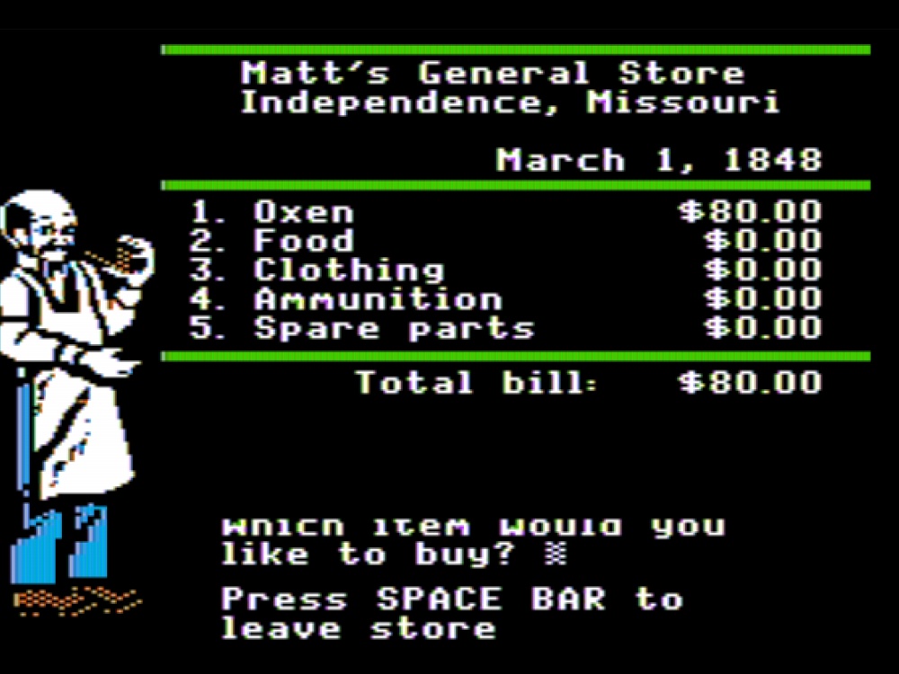 Gameplay of The Oregon Trail for Apple II